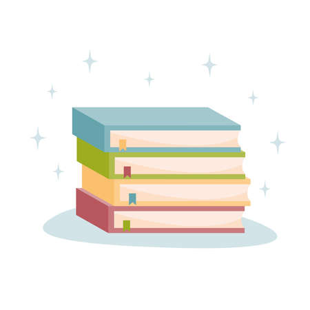 Stack of books with bookmarks. Concept of education, acquiring new knowledge. Vector illustration.のイラスト素材