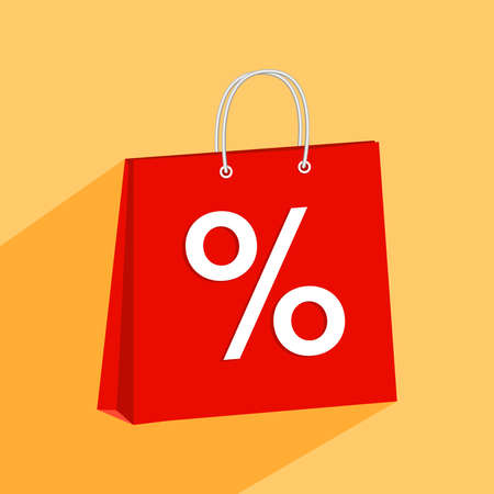 Vector illustration of paper bag with percent sign. Concept of discounts, sale, shopping.のイラスト素材