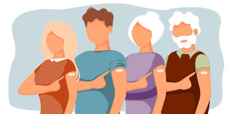 Vaccinated people showing at their arms. The concept of vaccination, health, the spread of the...