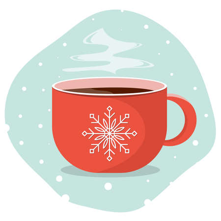 Red cup of hot tea or coffee with snowflake. Vector illustration.のイラスト素材