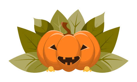 Vector illustration pumpkin with scary face. Concept of Halloween.のイラスト素材