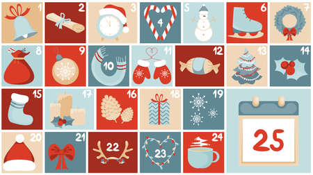 Christmas advent calendar for 25 days December. Xmas vector poster.のイラスト素材