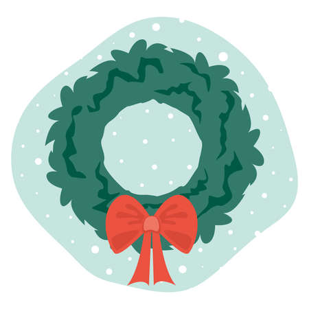 Xmas fir tree wreath with red bow. Vector illustration.のイラスト素材