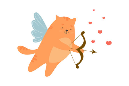 Cute mischievous cupid cat. Concept of Valentine's Day. Vector greeting card.のイラスト素材