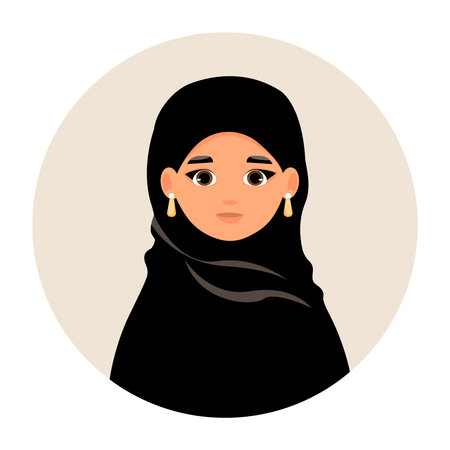 Portrait of arab woman. Avatar of female person. Vector icon of adult in flat style.のイラスト素材