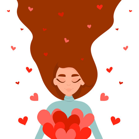 Girl falling in love. Concept of Valentine's Day. Vector illustration.のイラスト素材