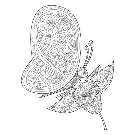 Butterfly and flower. Vector illustration in style. Coloring book antistress for children and adults.のイラスト素材