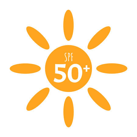 Sign Sun with UV protection for skin. Using sunscreen lotion. Vector flat illustration.
