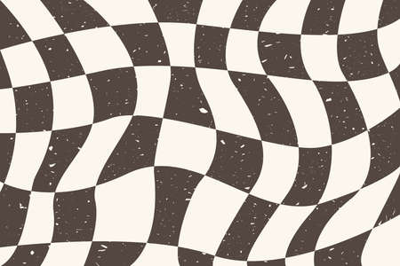 Groovy Checkered Bicolor Background 1970. Vintage Hippie Chessboard Pattern. Vector retro illustration with grungeのイラスト素材
