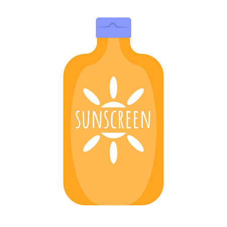 Sunscreen lotion vector illustration. Using spf cream for protection skin from sunshine. Concept health care, skin cancer prevention.Sunscreen Lotion vector illustration. Using spfのイラスト素材
