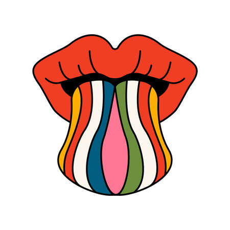 Lips with colorful tongue. Isolated vector illustration.のイラスト素材