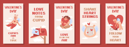 Set of Valentines day vertical poster. Design template, vector illustrationのイラスト素材