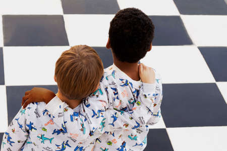 black and white boys friendshipの写真素材