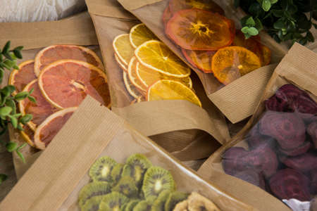 Dried oranges. Dried fruits in packaging. persimmon.の写真素材
