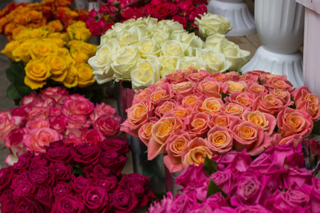 pink paper for wrapping gifts and goods.colored paper for bouquets.wrapping paper and pink ribbon for floristry.gift wrapping paperの写真素材