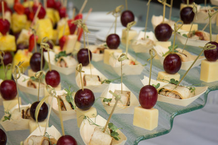 Buffet table.serving table.canape close-upの写真素材