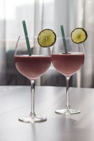Fresh strawberry party coctails with limeの写真素材