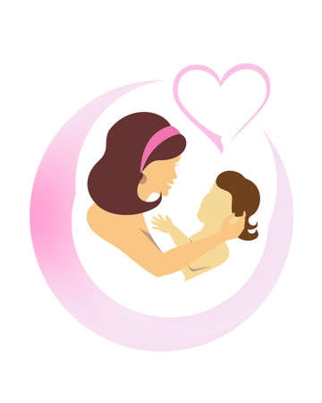 Silhouette of mother and child in embraces with heartsのイラスト素材