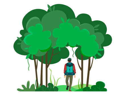 A man with a backpack goes to the forestのイラスト素材