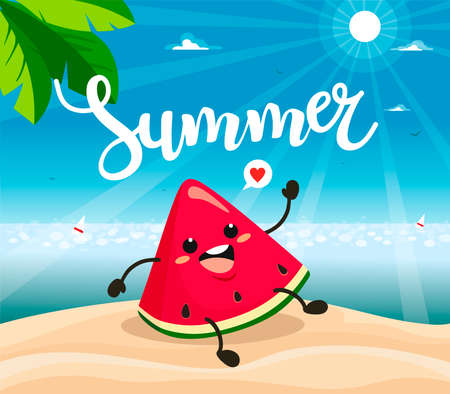 Summer poster design with vector watermelon characters. Vectorのイラスト素材