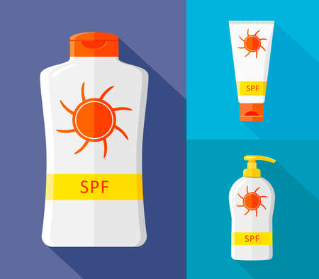 Bottles icons with sunscreen. Vector isolates on a white backgroundのイラスト素材