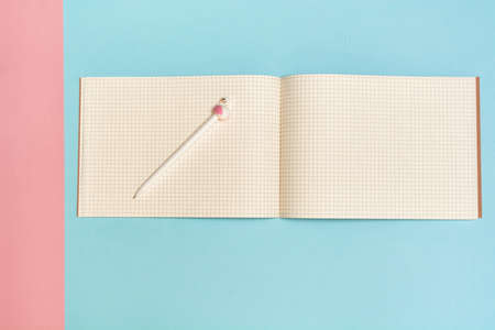 Back to school, school supplies, blue and pinkの写真素材