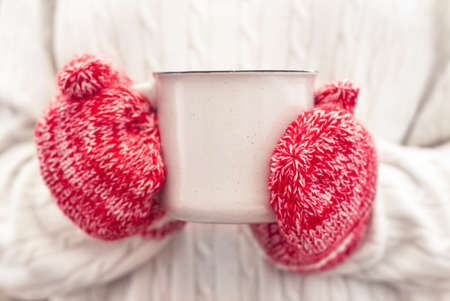 Hot chocolate in the hands. Close upの写真素材