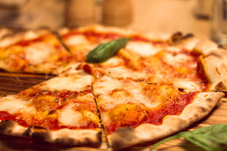 Hot fresh delicious Pizza Margherita ready to eat. Selective focusの写真素材
