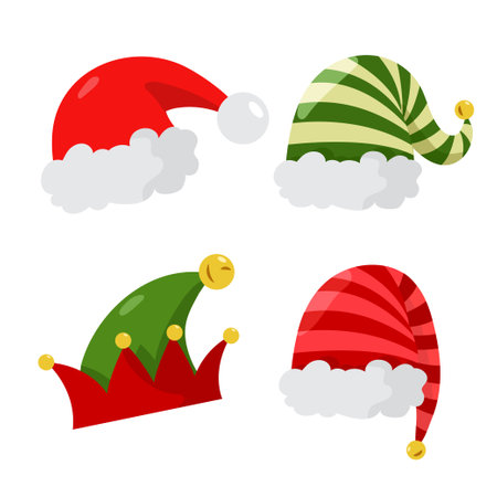 hand drawn santa claus hat collection hats of different christmas characters set of realisticのイラスト素材