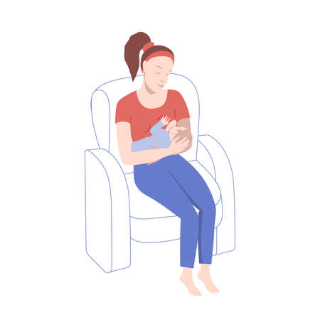 Cradle pose for breastfeeding. Vector illustrationのイラスト素材