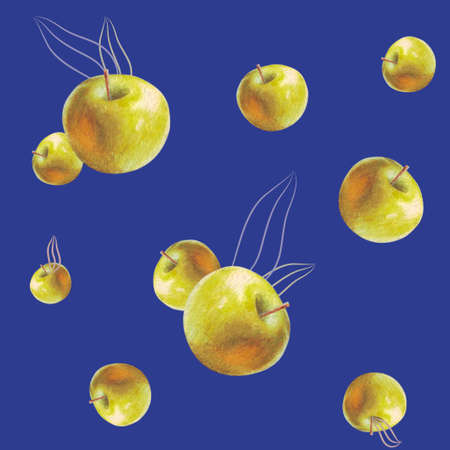 Seamless apple fruit hand drawn patternの写真素材