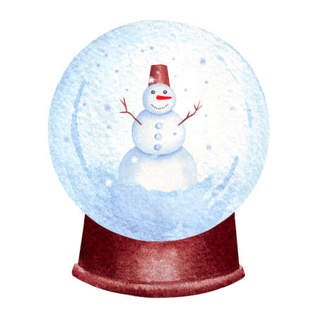Snowman with a bucket on his head in Snow Globeの写真素材
