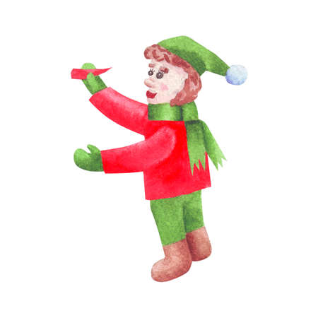 Little Christmas Gnome puts Carrot nose to invisible Sowmanの写真素材
