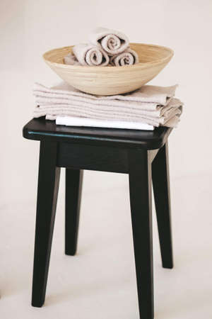 small kitchen towels rolled up bath towelsの写真素材