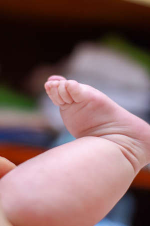 foot of a newborn baby close up. folds baby foot