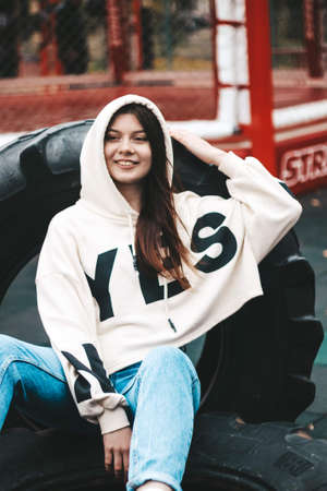 girl doing street sports. wheel rolling, sports, healthy lifestyle, strong woman.の写真素材