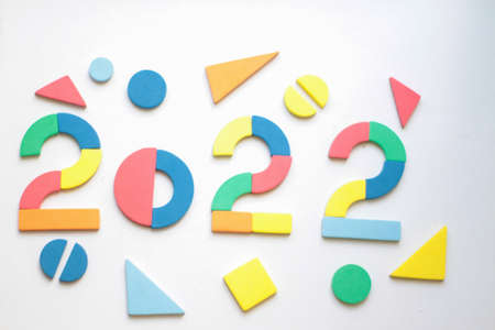 bright numbers 2022, two thousand twenty-second, new year, holiday. flat lay, top viewの写真素材