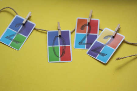 bright numbers 2022, two thousand twenty-second, new year, holiday. flat lay, top viewの写真素材