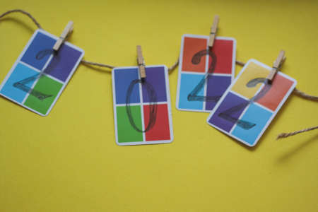 bright numbers 2022, two thousand twenty-second, new year, holiday. flat lay, top viewの写真素材