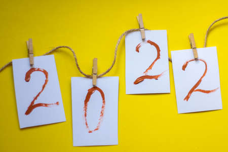 numbers 2022 on bright background. two thousand twenty-second year, new year. Flat lay View from aboveの写真素材
