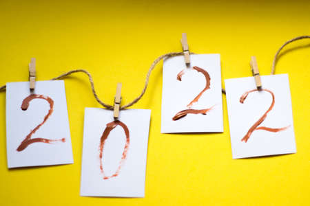 numbers 2022 on bright background. two thousand twenty-second year, new year. Flat lay View from aboveの写真素材