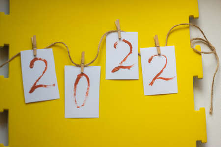 numbers 2022 on bright background. two thousand twenty-second year, new year. Flat lay View from aboveの写真素材