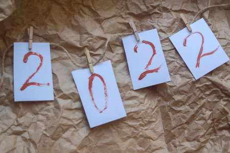 numbers 2022 on bright background. two thousand twenty-second year, new year. Flat lay View from aboveの写真素材