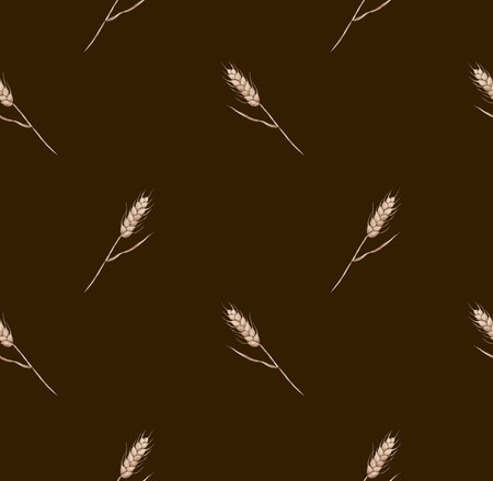 Seamless wheat spikelet pattern. Watercolor herbal background with wheat spica, oats spikelet illustration for textile, wallpapers, bakery decor. Wheat spikelets watercolor seamless patternの写真素材