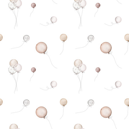 Pattern with Air Balloons. Watercolor seamless background for Kids. Cute Print for childish textile design or wallpaper. Pastel Color Happy Balloons. Pastel Color Happy Balloons.の写真素材