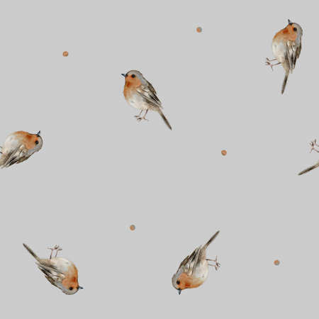 Seamless pattern with robin bird watercolor. Hand-drawn watercolor illustration. Design illustration for cover, invitation, packaging, fabric, poster, print. Perfect for background paper or textiles.の写真素材