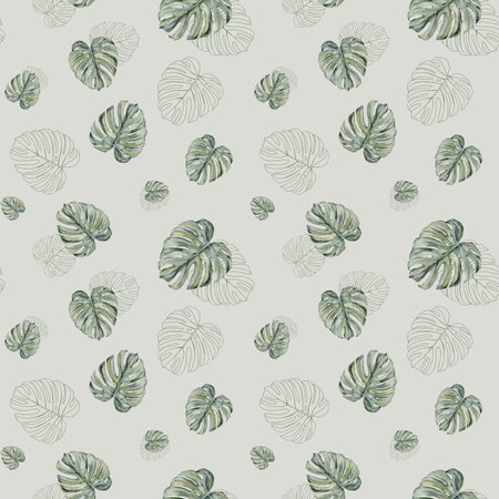 Tropical leaves seamless pattern. Monstera leaves seamless pattern. Monstera leaves on isolated background, watercolor hand painted floral illustration , seamless pattern, jungle designの写真素材