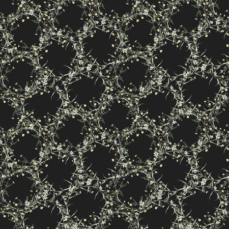 Watercolor floral seamless pattern in vintage rustic style, colored garden, hand painting print with...