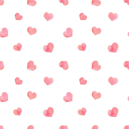 Watercolor Seamless Pattern With Red Hearts. Image for a poster or cover. Repeating texture. Figure for textiles. Ideal for Valentines Day Wrapping Paper.の写真素材