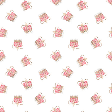 Seamless pattern watercolor with hand draw illustration royal gold crown with precious stones sapphire and emerald. Coranation, king, queen. Seamless pattern, an illustration for postcards, textile.の写真素材
